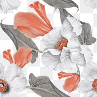 Png vintage floral seamless pattern, transparent background