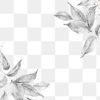 Gray leaf png border, watercolor design, transparent background