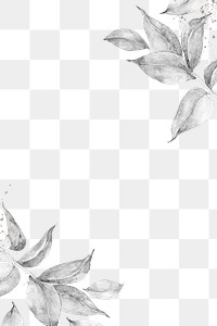 Gray leaf png border, watercolor design, transparent background