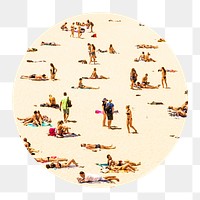 Png people at the beach badge sticker, Summer photo, transparent background