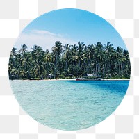 Tropical beach png badge sticker, Summer vacation photo, transparent background
