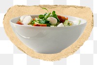 Salad bowl png sticker, ripped paper on transparent background 