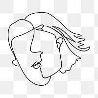 Man, woman png face sticker, line art portrait illustration, transparent background