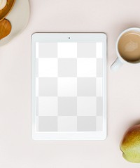 Tablet screen png mockup, morning drink, transparent design