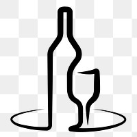 Png wine bottle line art sticker, transparent background