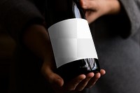 Wine bottle png label mockup, transparent design