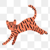 Cute tiger png sticker, cartoon illustration, transparent background