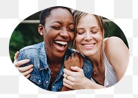 Png happy lesbian couple badge sticker, LGBTQ photo in blob shape, transparent background