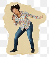 Female singer png sticker, ripped paper on transparent background 