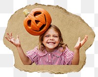 Halloween girl png sticker, ripped paper on transparent background 