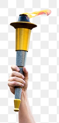 Png hand holding torch sticker, transparent background