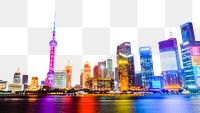 Shanghai skyline png border sticker transparent background