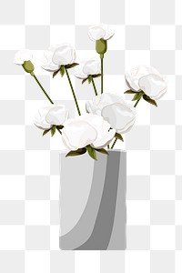 Png white rose vase sticker, flower decoration, transparent background