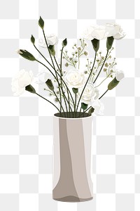 Png white rose vase sticker, flower decoration, transparent background