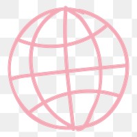 Png pink global network sticker, cute doodle, transparent background