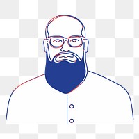 Png beard man sticker, line art illustration, transparent background