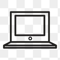 Laptop icon png sticker, black & white illustration, transparent background