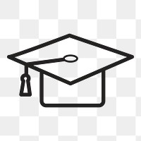 Graduate icon png sticker, black & white illustration, transparent background