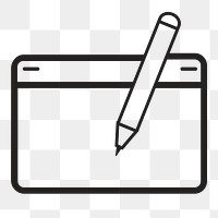 Writing icon png sticker, black & white illustration, transparent background