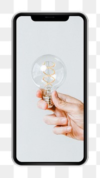 Smartphone png sticker, light bulb, transparent background