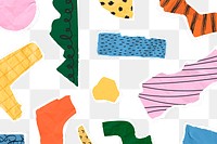 Paper pieces png Memphis pattern sticker set, transparent background