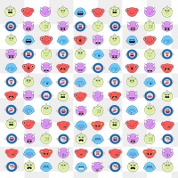 Cartoon emoji png sticker set, transparent background
