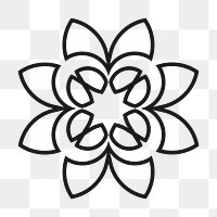 Png flower logo element sticker, black illustration, transparent background