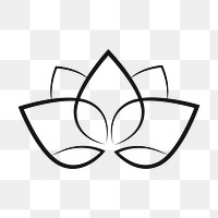 Png flower logo element sticker, black illustration, transparent background