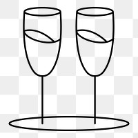 Champagne glasses png sticker, line art, transparent background  