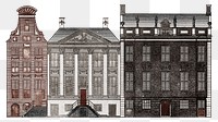 Old buildings png sticker, vintage illustration, transparent background