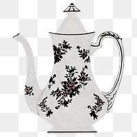 Antique teapot png sticker, vintage illustration, transparent background 