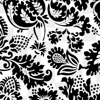 Black leaf png William Morris pattern sticker, transparent background