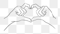 Heart hands png sticker, line art design, transparent background