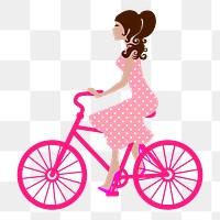 Woman biking png illustration, transparent background. Free public domain CC0 image.
