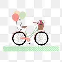 Bicycle with balloon and flower basket png illustration, transparent background. Free public domain CC0 image.