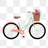 Bicycle with balloon and flower basket png illustration, transparent background. Free public domain CC0 image.