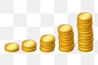 Gold coins stacked png illustration, transparent background. Free public domain CC0 image.