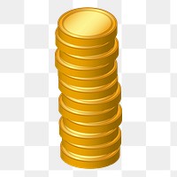 Gold coins stacked png illustration, transparent background. Free public domain CC0 image.