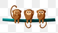 Three wise monkeys png illustration, transparent background. Free public domain CC0 image.