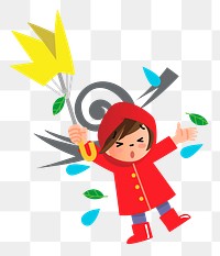 Kid with umbrella windy day png illustration, transparent background. Free public domain CC0 image.