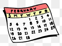 February calendar png illustration, transparent background. Free public domain CC0 image.