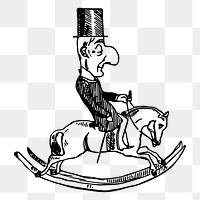 Old man riding rocking horse png illustration, transparent background. Free public domain CC0 image.