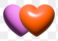 Hearts 3D illustration png in red and polka dots, transparent background