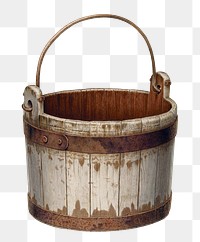 Wooden bucket png sticker, transparent background, Edward Bashaw’s artwork, digitally enhanced by rawpixel