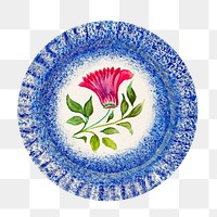 Floral plate png sticker, transparent background, Albert Eyth’s artwork, digitally enhanced by rawpixel