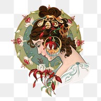 Vintage woman sticker, transparent background