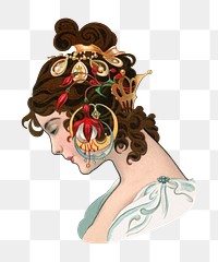 Vintage woman sticker, transparent background