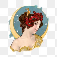 Vintage woman sticker, transparent background