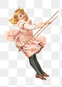 Girl in swing png  sticker, transparent background