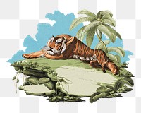 Vintage tiger png animal sticker, transparent background